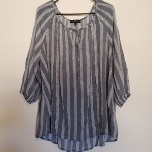 1X Fred David blue striped blouse EUC